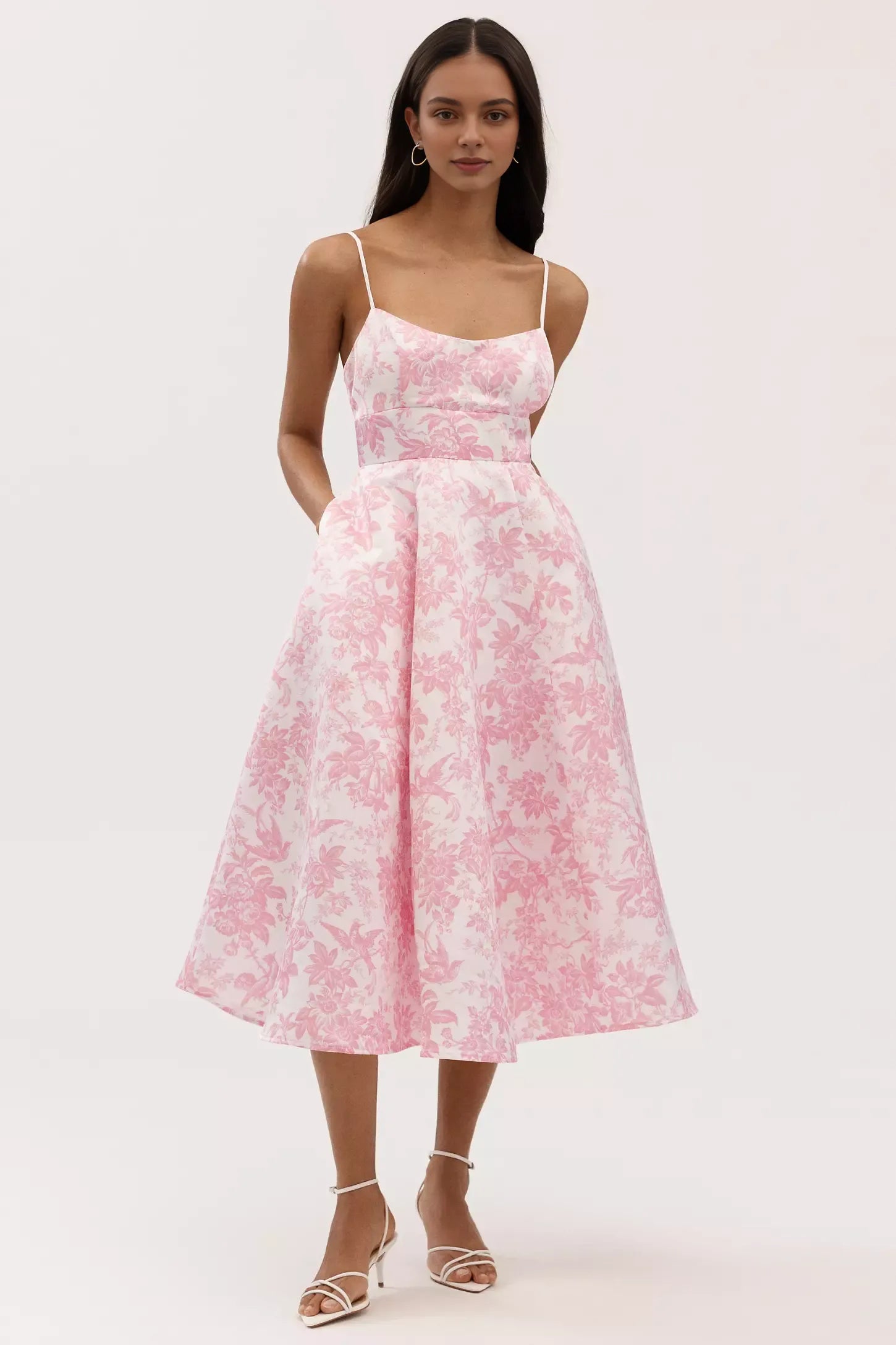 Robe Weitese A-Line Satin Midi Dress Spaghetti Straps Rose Floral Maxi Dress Robe de bal